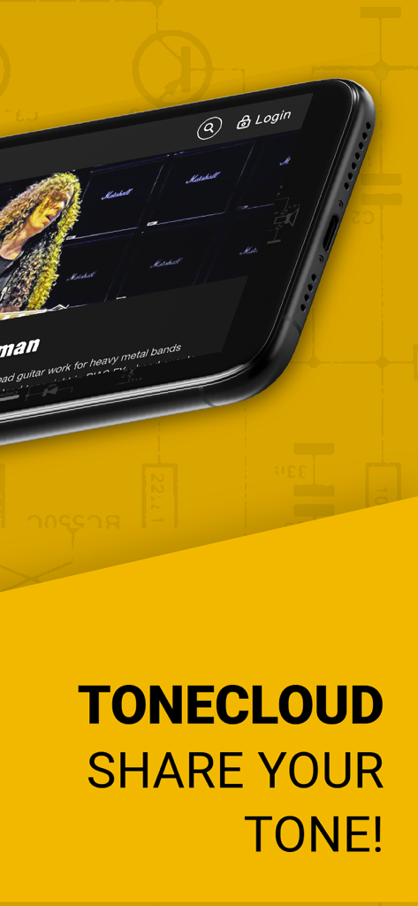 BIAS FX - Guitar Amp & Effects - Smartphone mostrando la función ToneCloud para compartir sonidos de guitarra en la aplicación BIAS FX