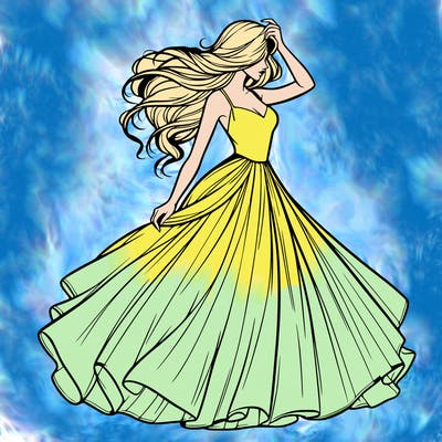 realistic woman with dress flowing in the wind