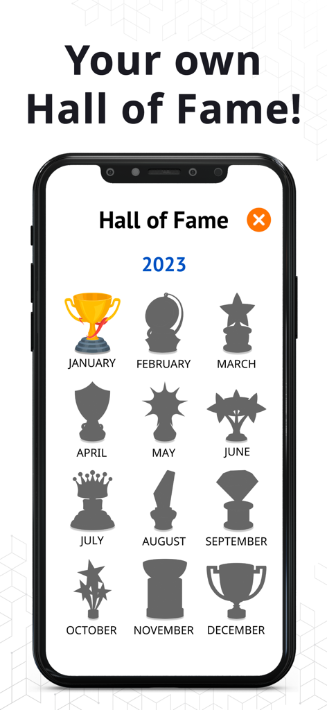 Sudoku Guru - Classic sudoku - Sudoku Guru app Hall of Fame screen displaying monthly achievement trophies for daily challenges