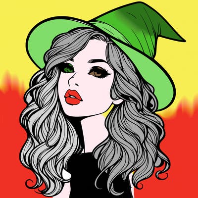 realistic witch girl with wavy hair and lips