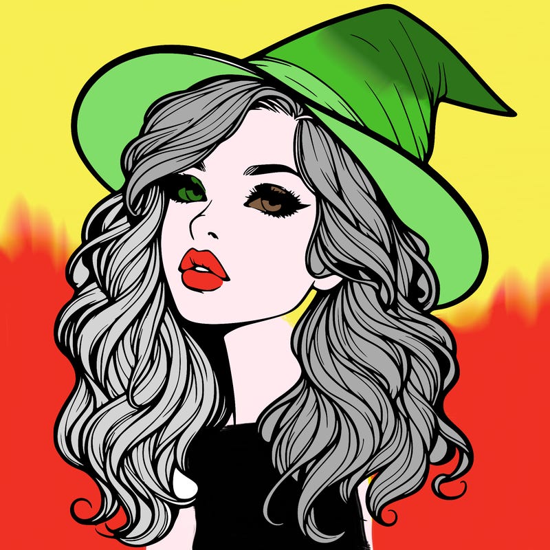 realistic witch girl with wavy hair and lips