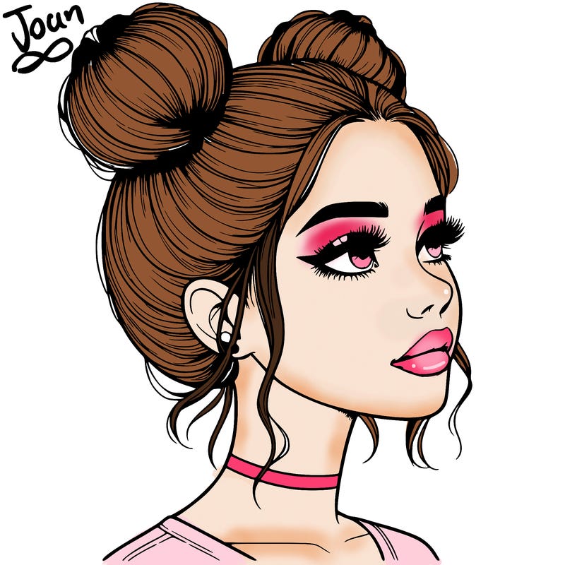 realistic girl with buns on the top of her head