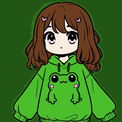 girl wearing frogging sweatshirt
