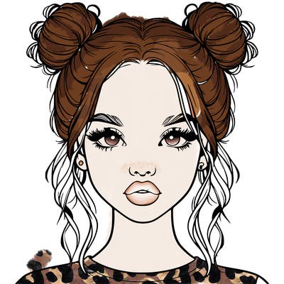 realistic girl with two buns in hair and lips