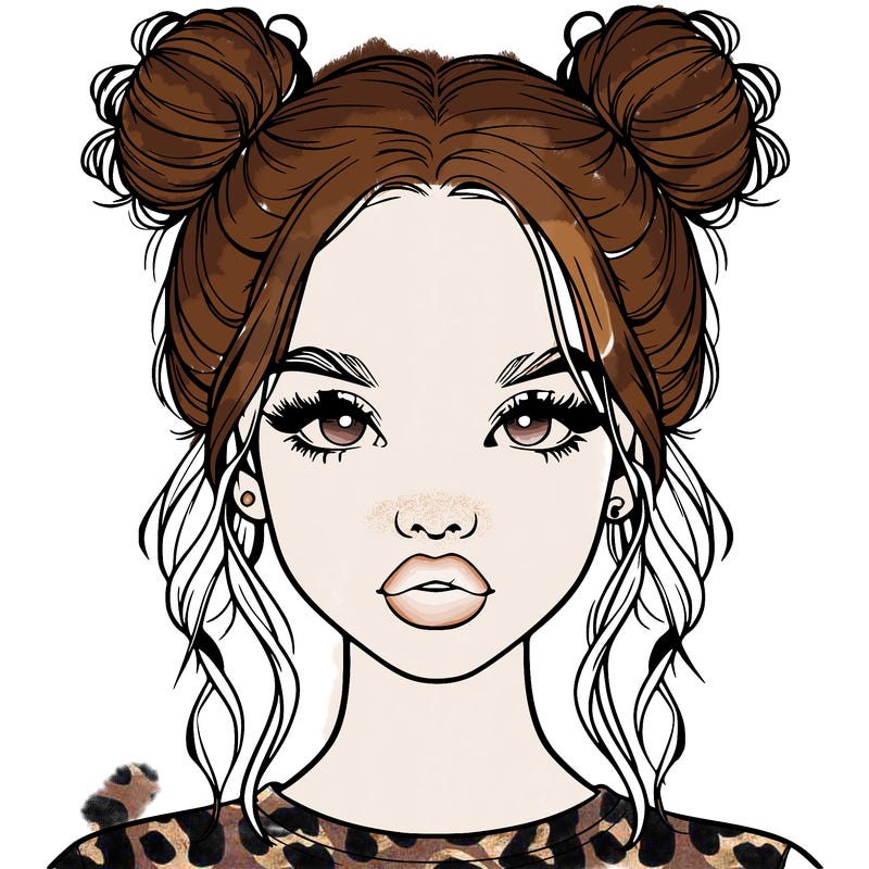 realistic girl with two buns in hair and lips