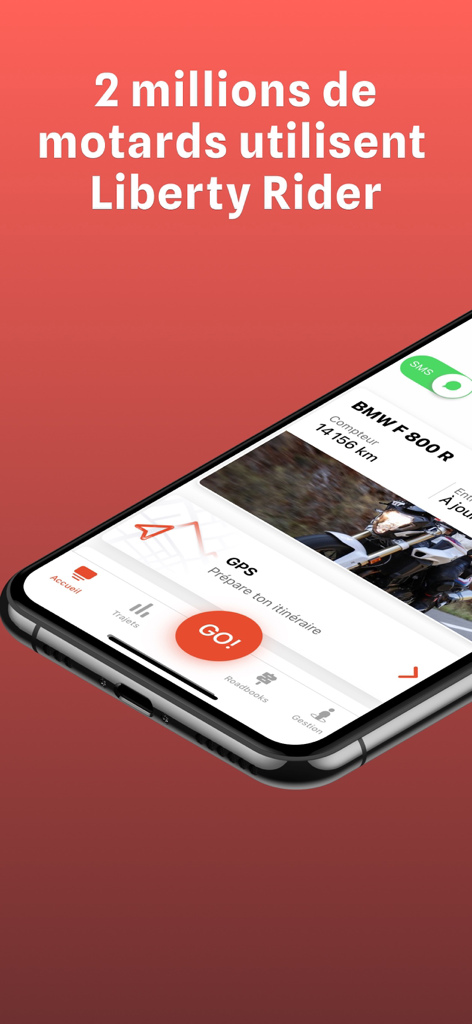 Liberty Rider - GPS moto & SOS - Liberty Rider motorcycle GPS and safety app interface on a smartphone