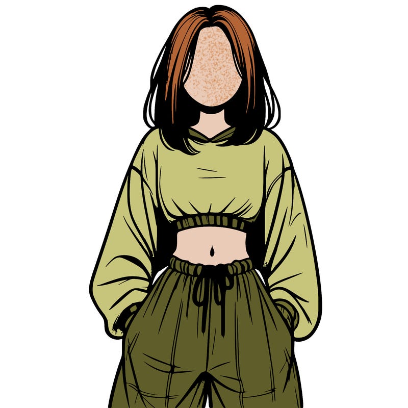realistic girl faceless with baggy pants and a crop top