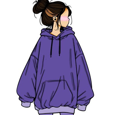 realistic girl with a oversized sweatshirt on and a bun