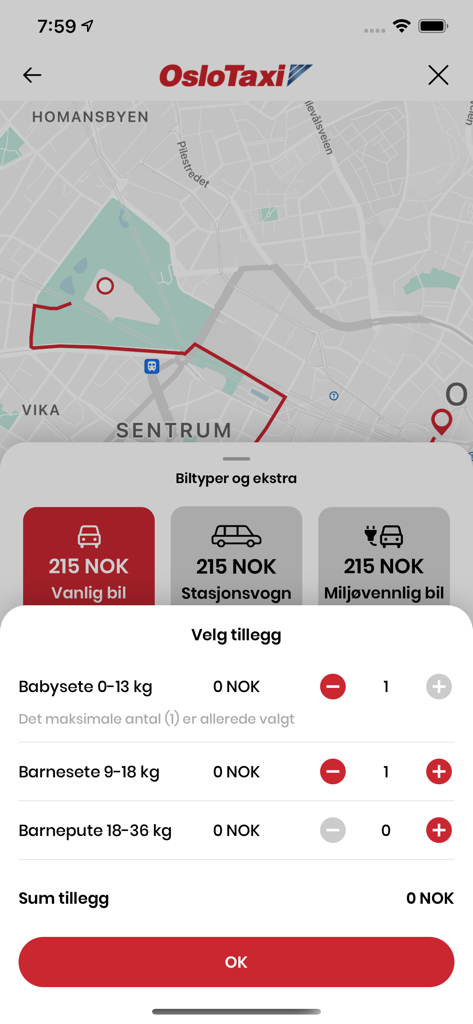 Taxifix - Taxifix app interface showing car types like station wagon and eco-friendly car along with options for baby and child seats
