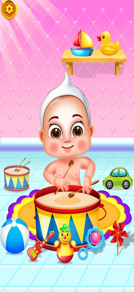 Cute Baby Sitter Daycare Games - Cute cartoon baby playing with drums and toys in a playroom