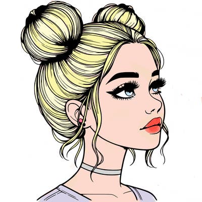 realistic girl with buns on the top of her head