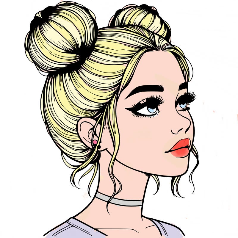 realistic girl with buns on the top of her head