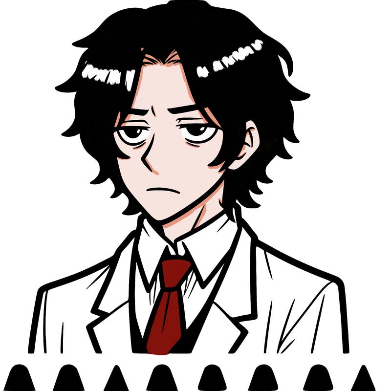 a guy with medium length hair, tired eyes, wears a suit