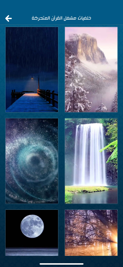 Six serene animated background options for the Quran recitation player
