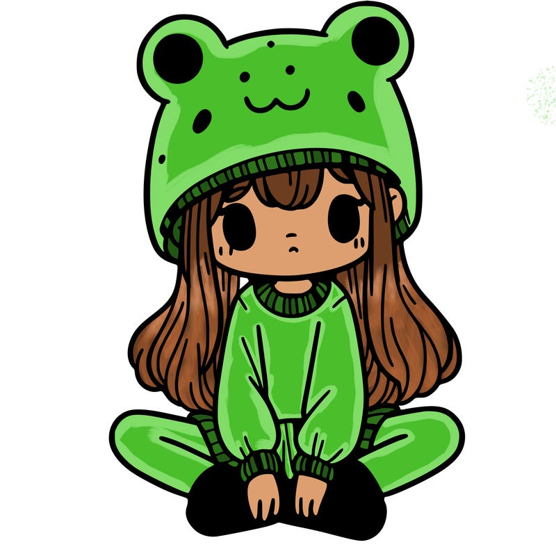 a girl wearing a frog hat and some frog socks