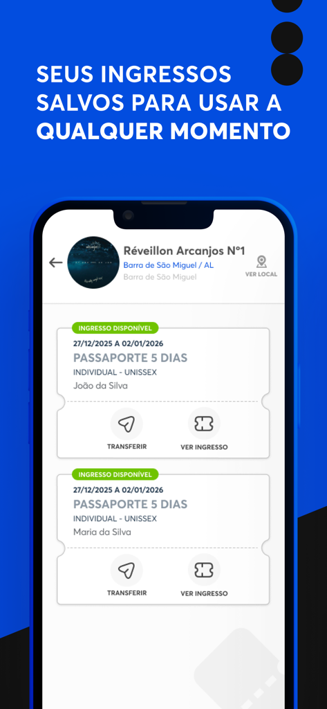 BaladAPP - BaladAPPのデジタルチケットウォレットに保存されたイベントパスと転送オプションが表示されています