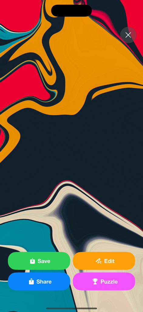 Wallpapers HD: 4K Themes - Fondo de pantalla abstracto 4K colorido con botones de guardar y editar.