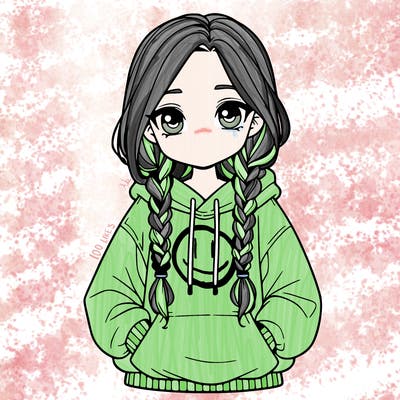a realistic girl with a oversized hoodie and she has braids