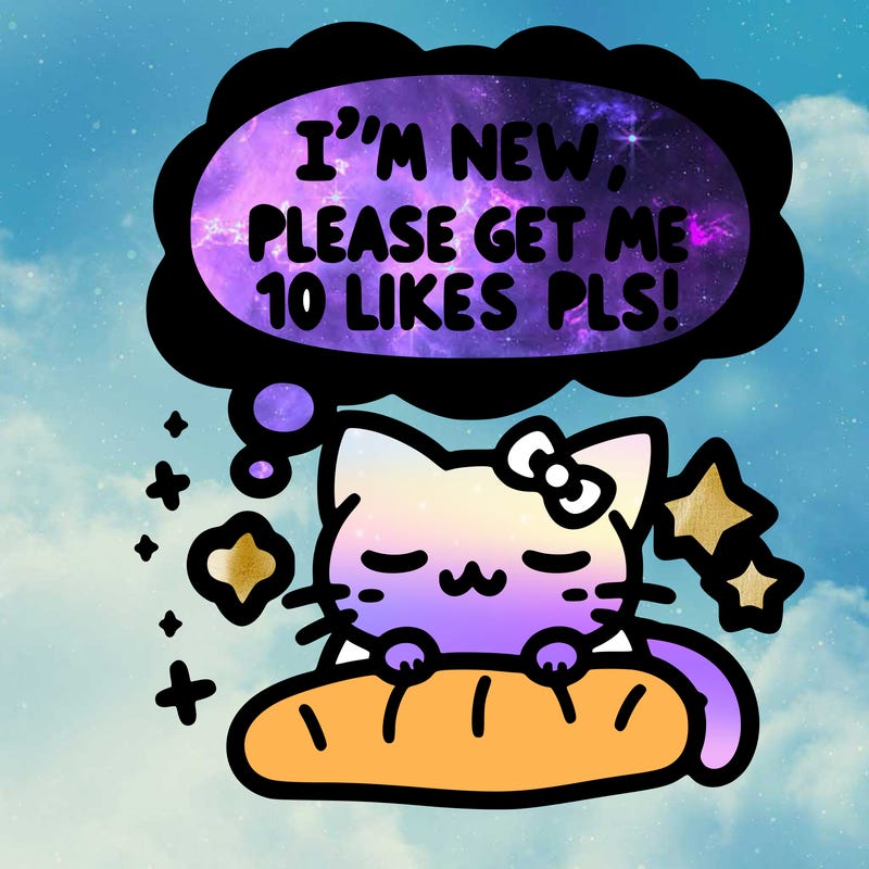 kitty taking a nap dream talking and saying "i'm new, please get me at least 10 likes pls!!"