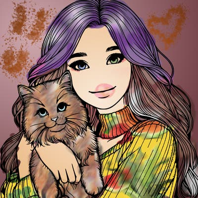 realistic girl with cat