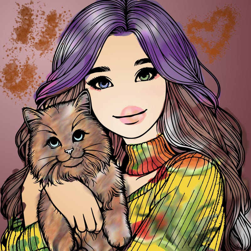 realistic girl with cat