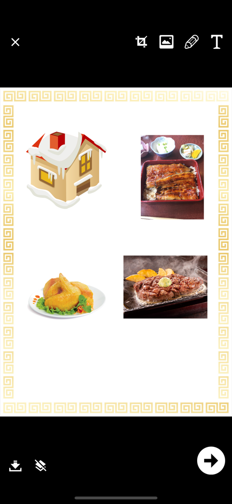 Restaurant menu maker - Interface of a restaurant menu maker app showing a custom design with food photos and a decorative border