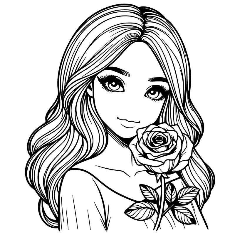 realistic girl with rose