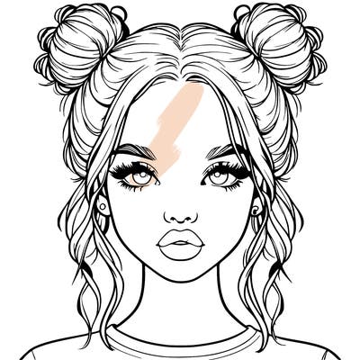 realistic girl with two buns in hair and lips
