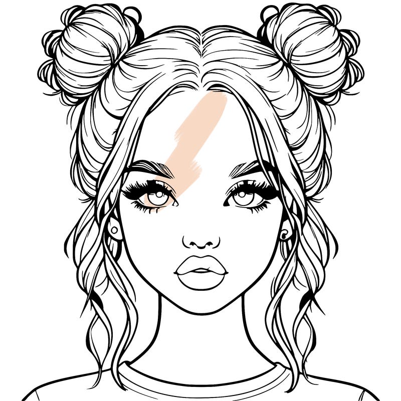 realistic girl with two buns in hair and lips