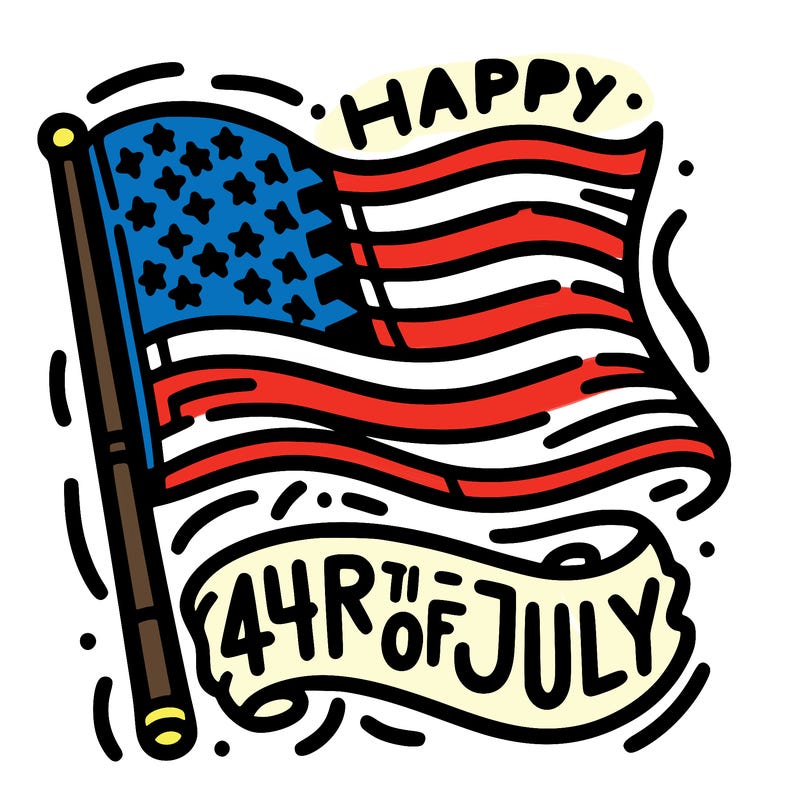 american flag with happy fourth of july under it