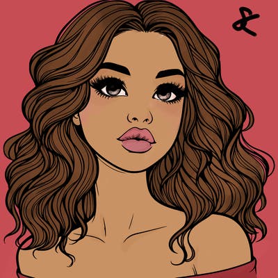 realistic girl with wavy hair and lips