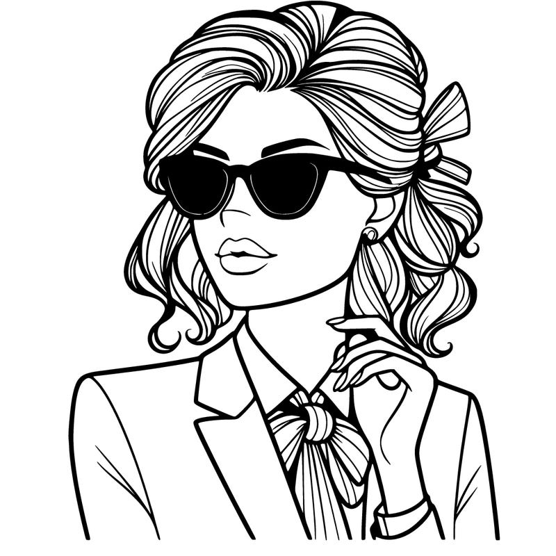 elegant woman in suit and sunglasses