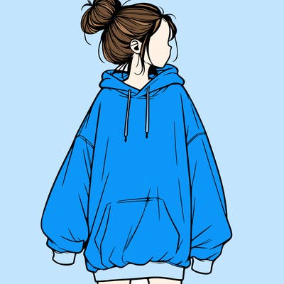 realistic girl with a oversized sweatshirt on and a bun