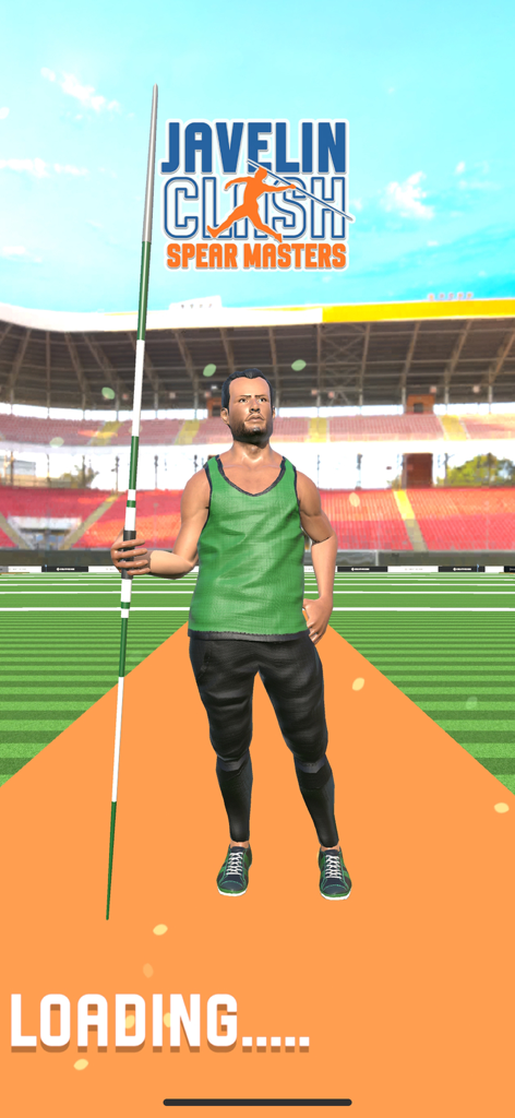 Javelin Clash: Spear Master - Loading screen for Javelin Clash Spear Master showing an athlete with a javelin in a stadium