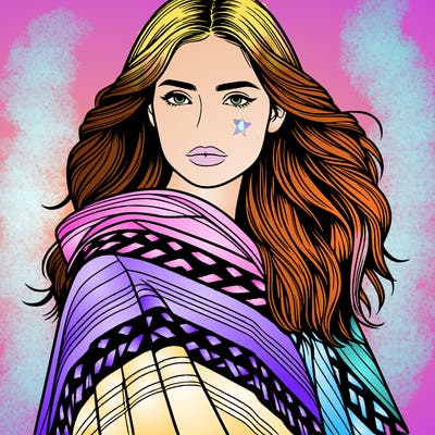 a woman with a poncho realistic