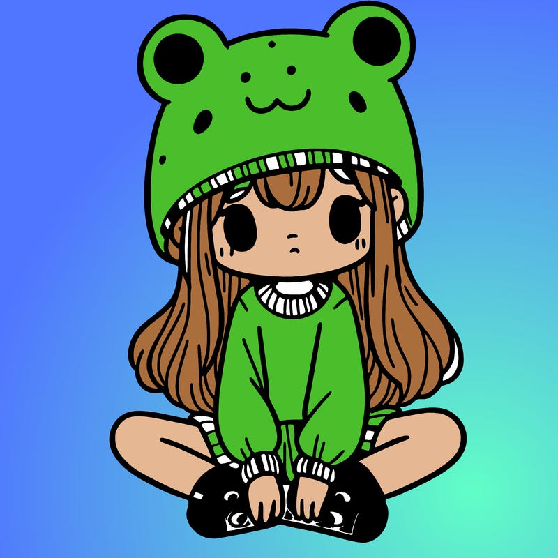 a girl wearing a frog hat and some frog socks