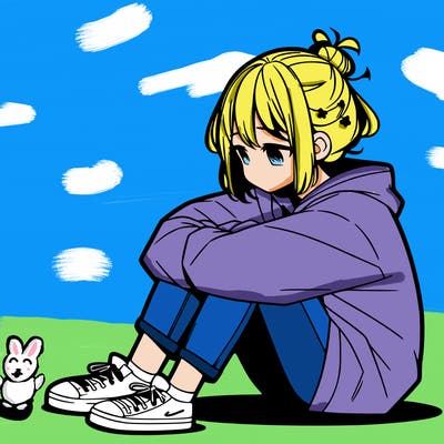 sad anime girl sitting alone