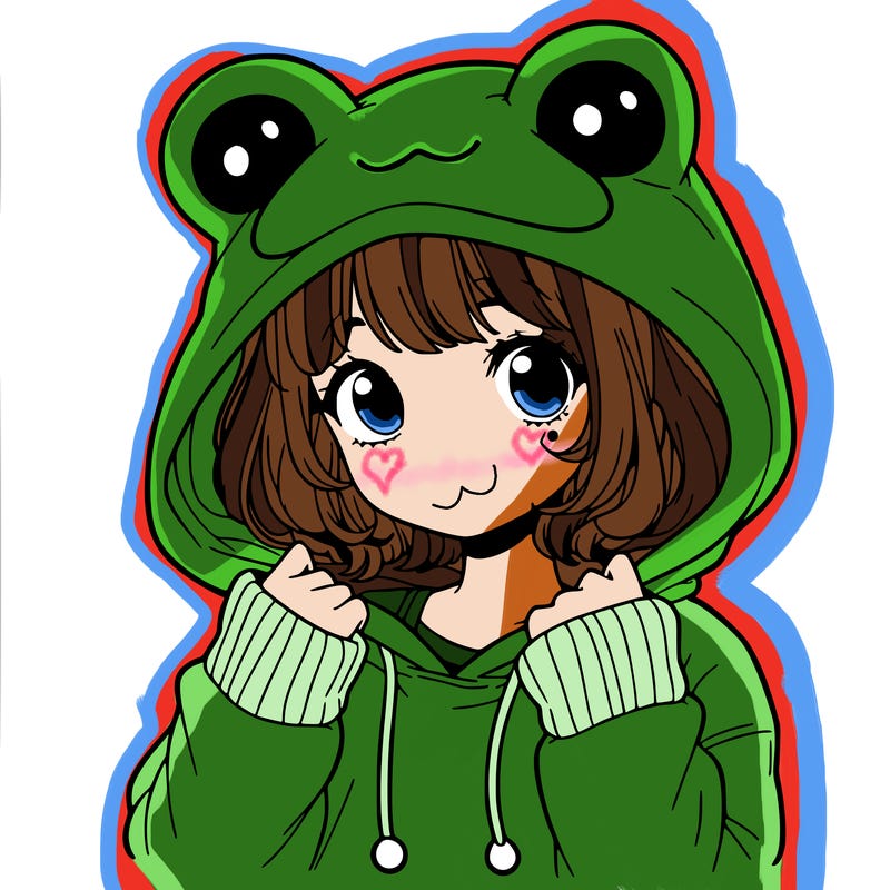 a cute teenage girl wearing a frog hoodie