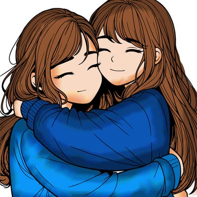 realistic two girls hugging