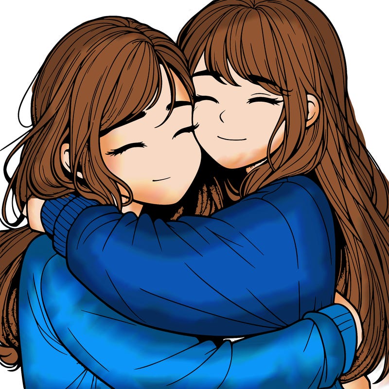 realistic two girls hugging