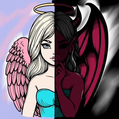 realistic angel half demon