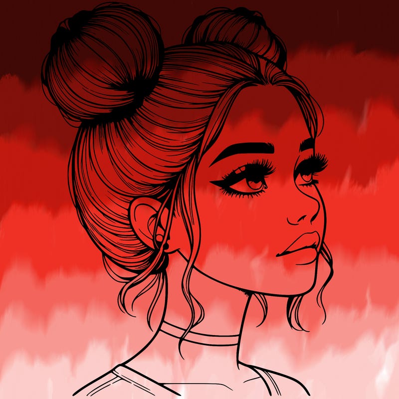 realistic girl with buns on the top of her head