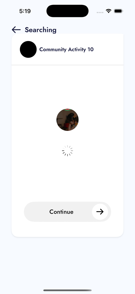 Challe Activity - Searching screen in Challe Activity app for live matchmaking for community activity