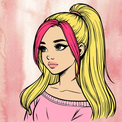 realistic girl with a high ponytail