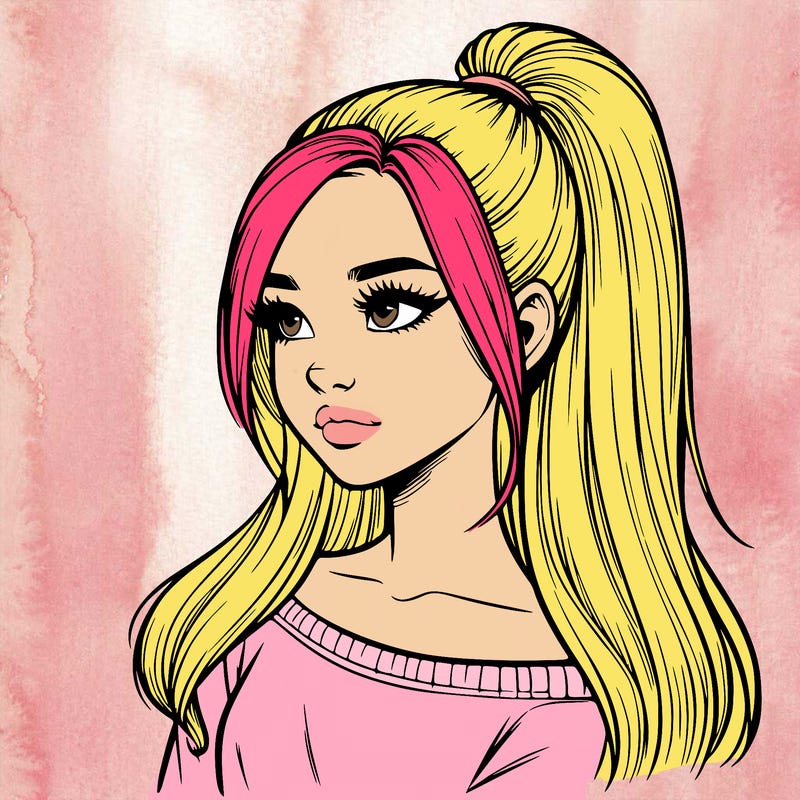 realistic girl with a high ponytail