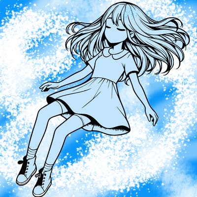 realistic girl floating