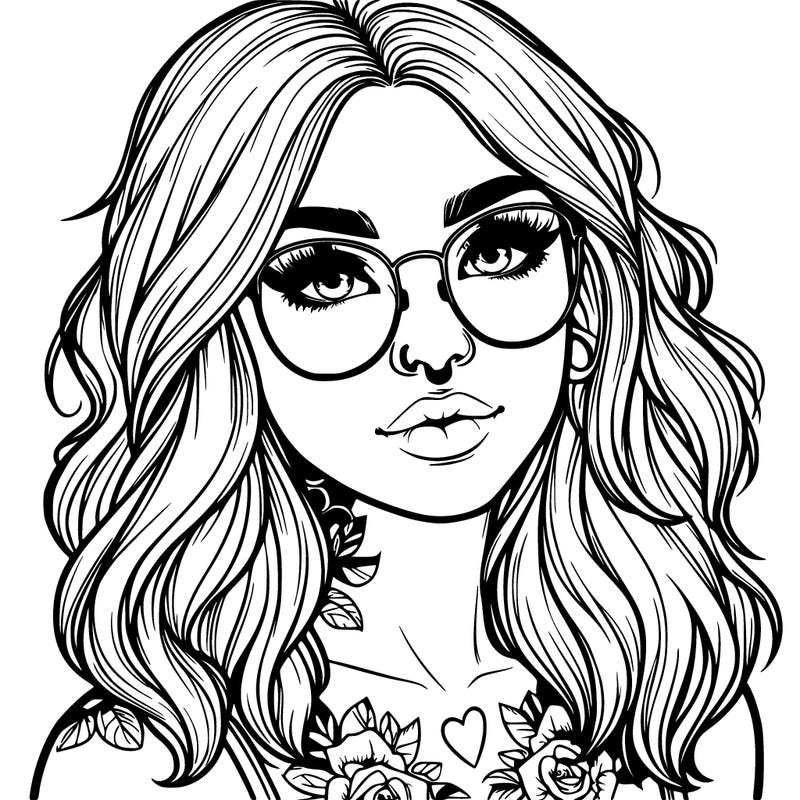 realistic girl with tattoos and glasses