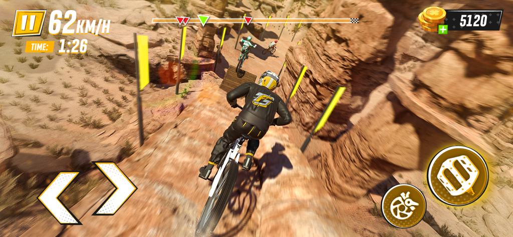 BMX Bike Race - Bicycle games - Un ciclista de BMX compitiendo en una pista rocosa de cañón en un juego de simulación 3D