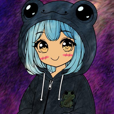 cute realistic girl in a froggy hoodie