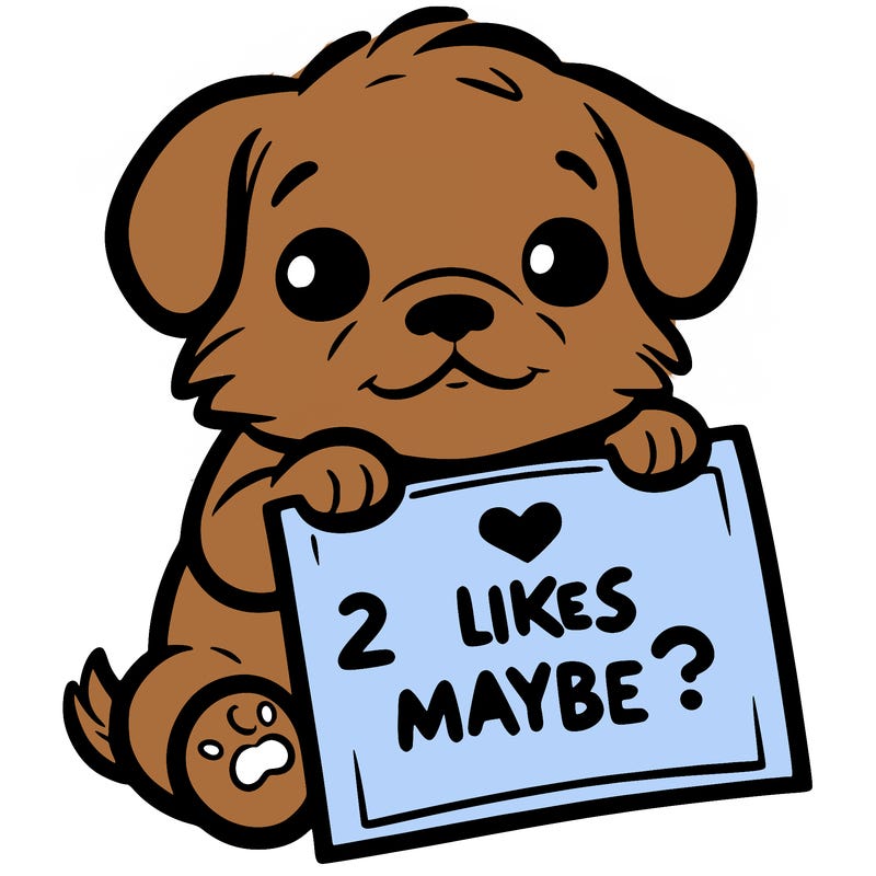 a puppy holding a sign that says 2 likes maybe?